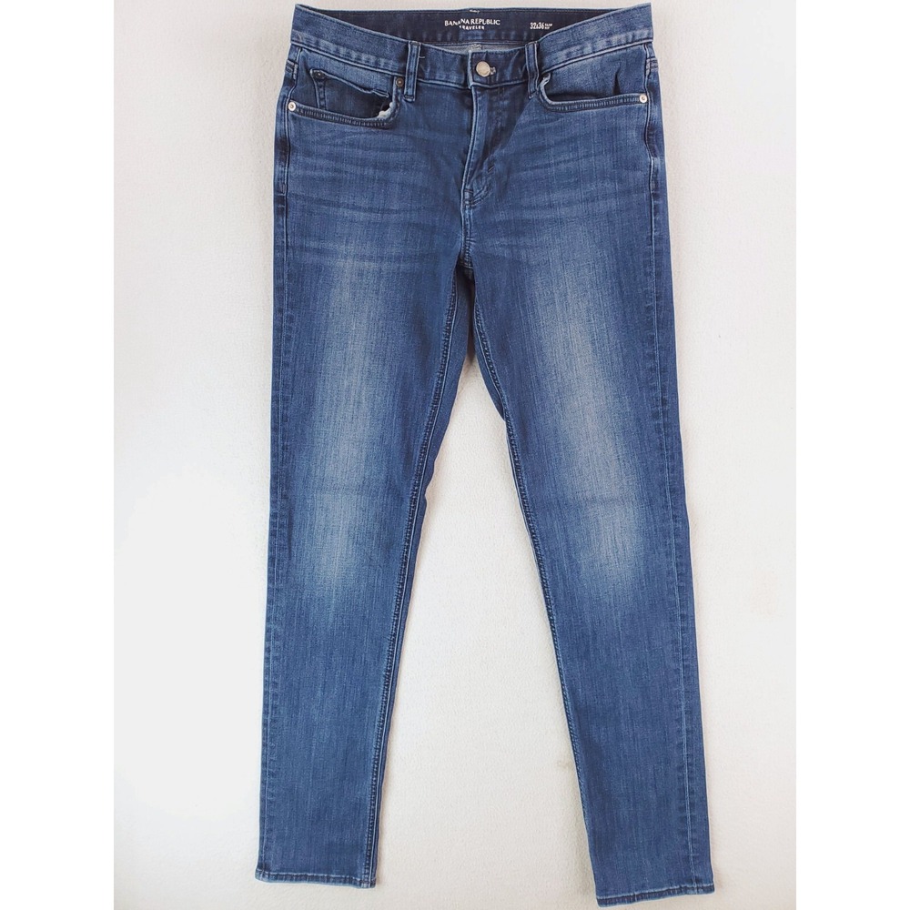 Banana Republic Jeans Mens 32x36 Blue Traveler Slim Tapered Stretch Denim Pants
